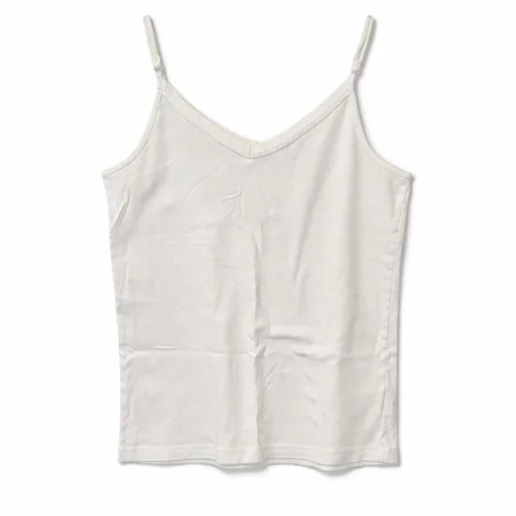 🦜 White Cami Tank Top V-Neck Adjustable Spaghetti Straps - Picture 1 of 9